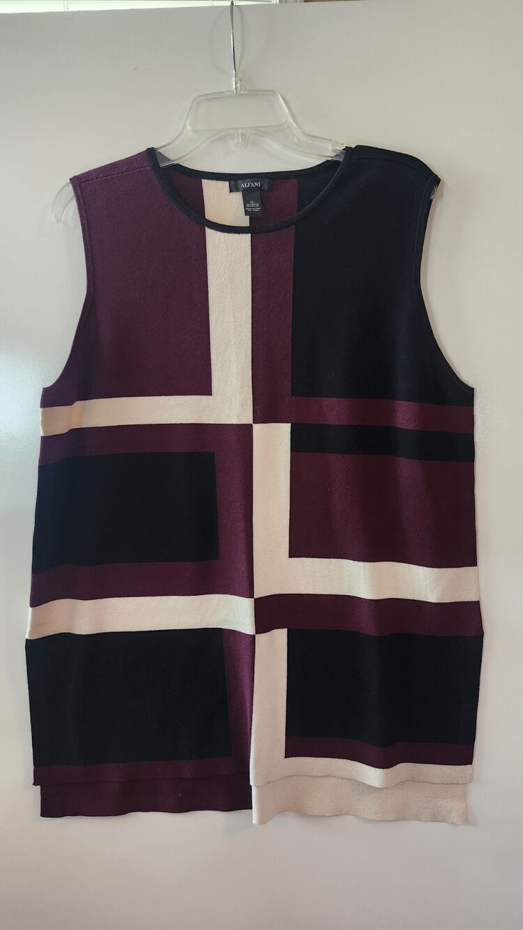 Alfani Womens XL Geometric Colorblock Sleeveless Knit Sweater Vest Burgundy #236